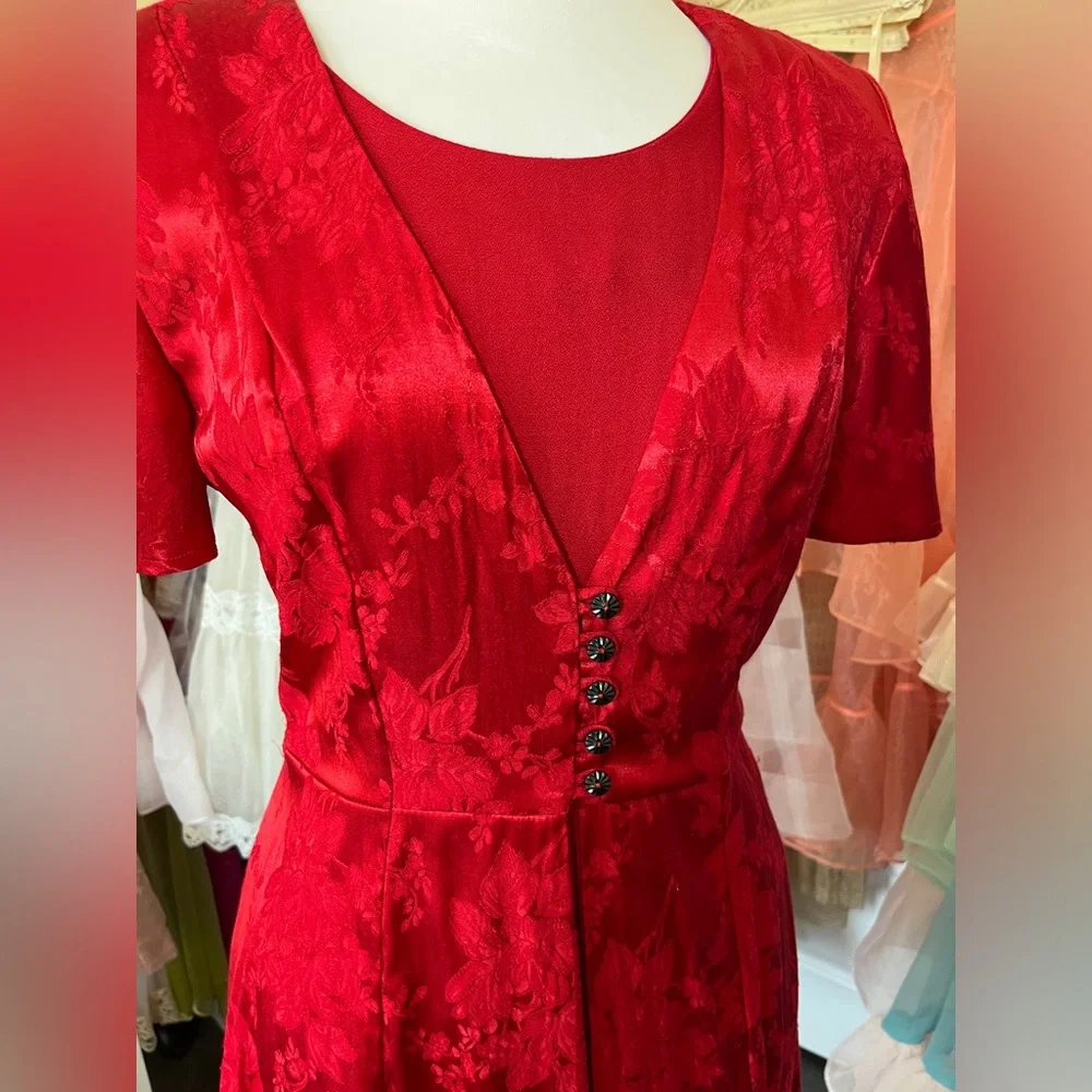 Olivia Rose ❤️ vintage 90s red satin flutter sleeve button front mini dress - Picture 8 of 9